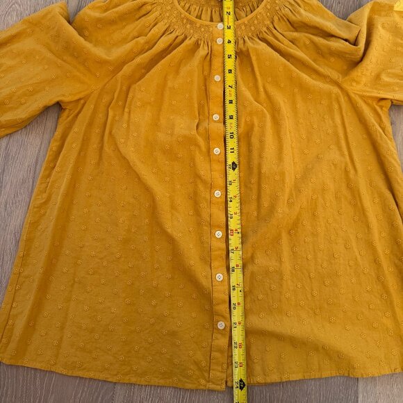 Madewell Yellow Floral Embroidered Smocked-Neck Raglan Balloon Sleeve Women's M - Picture 9 of 15